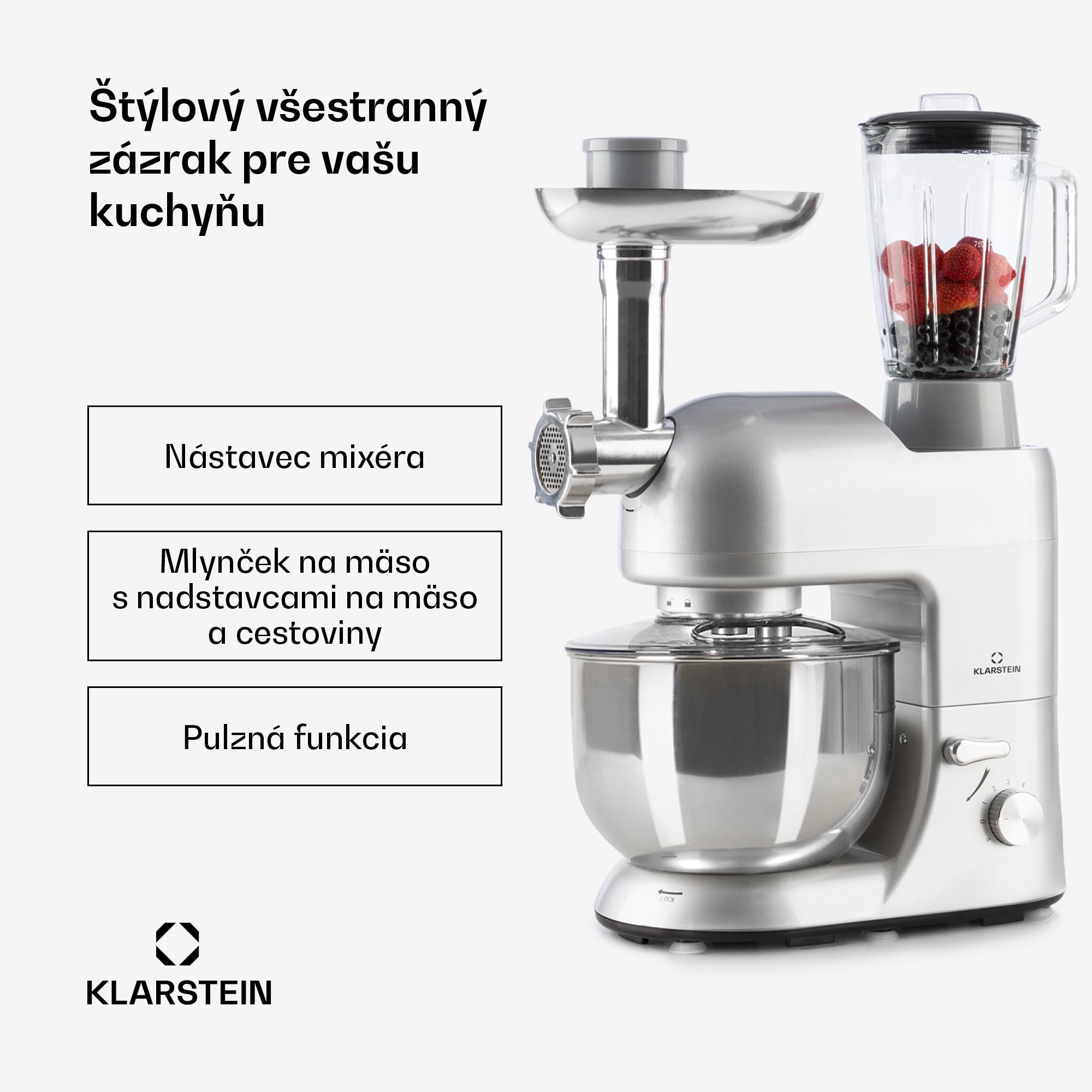 Klarstein Lucia, kuchynský robot, mixér, mlynček na mäso, 1800 W