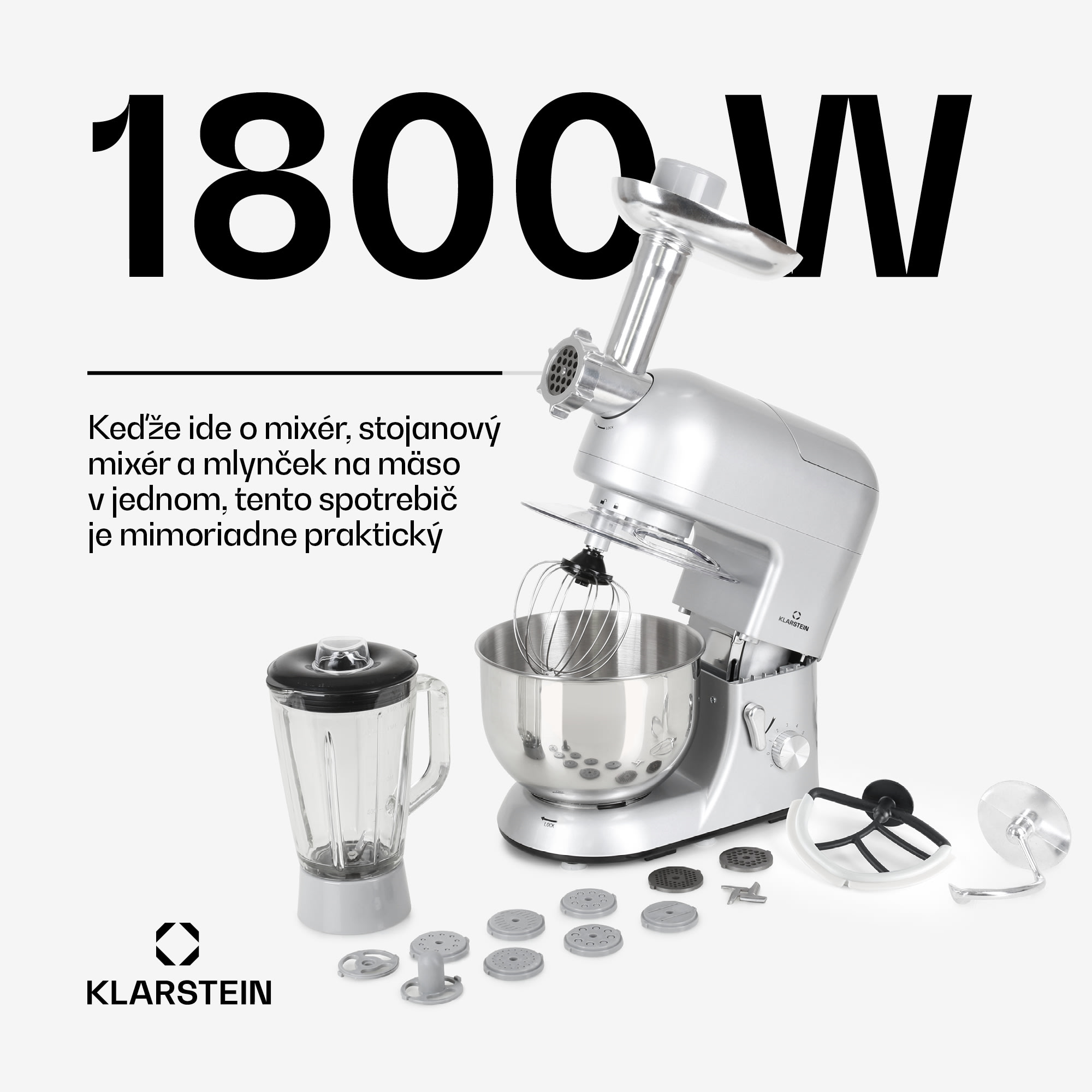 Klarstein Lucia, kuchynský robot, mixér, mlynček na mäso, 1800 W – Obrázok 2