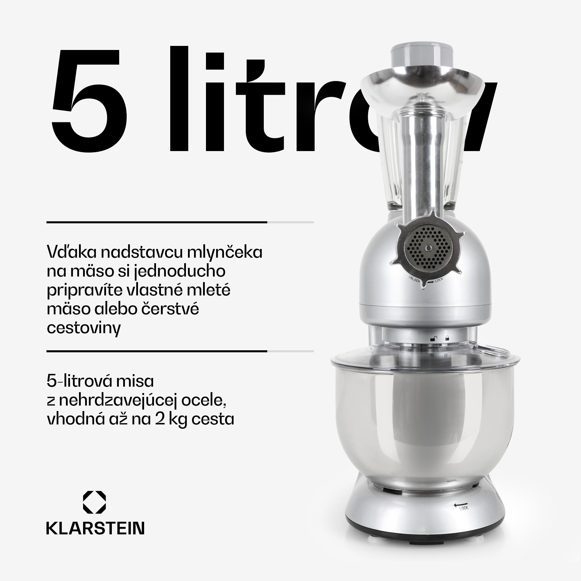 Klarstein Lucia, kuchynský robot, mixér, mlynček na mäso, 1800 W – Obrázok 3