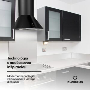 Klarstein Noir, digestor, 60 cm, komínový, 490 m³/h, retro dizajn, nehrdzavejúca oceľ, čierny