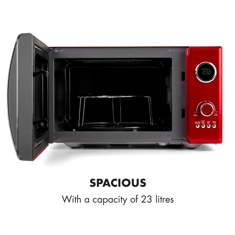 Klarstein Fine Dinesty, mikrovlnná rúra 2 v 1, 23 l, 800 W, gril: 1000 W, retro, 12 programov, červená – Obrázok 5