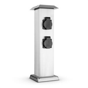 DURAMAXX Plug 4 Play záhradná zásuvka stĺpik 4 zásuvky nehrdzavejúca oceľ