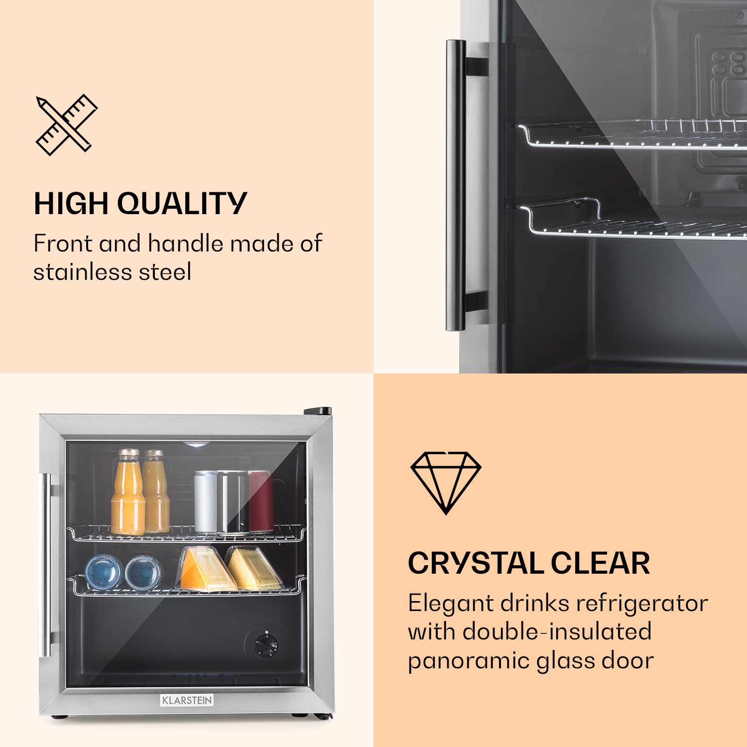 Klarstein Beersafe L, chladnička, 47 l, energet. trieda E, sklenené dvere, nehrdzavejúca oceľ