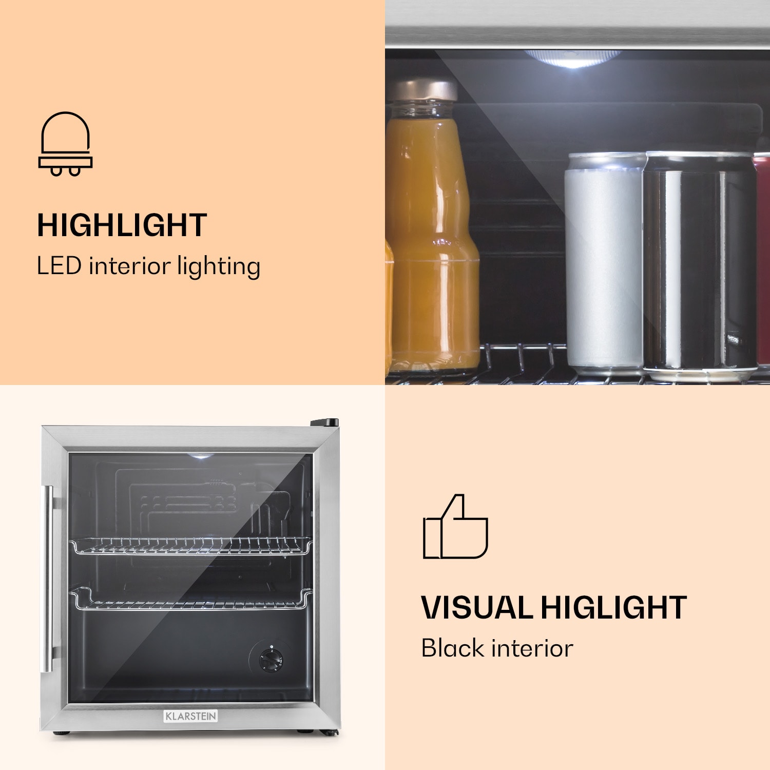 Klarstein Beersafe L, chladnička, 47 l, energet. trieda E, sklenené dvere, nehrdzavejúca oceľ – Obrázok 2