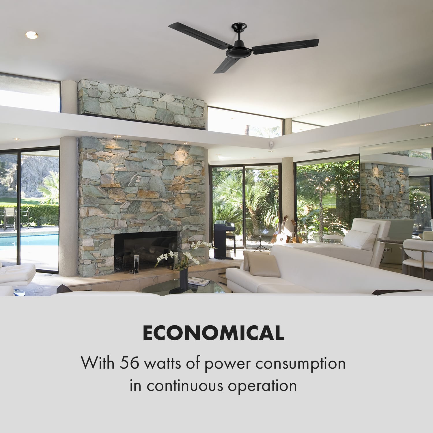 Klarstein Spin Doctor, stropný ventilátor, 55 W, 122 cm, 3 ramená, nehrdzavejúca oceľ, čierny