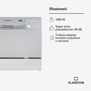 Klarstein Amazonia 6, umývačka riadu, 1300 W, na 6 súprav riadu, energet. trieda F, 49 dB, tlačidlové ovládanie