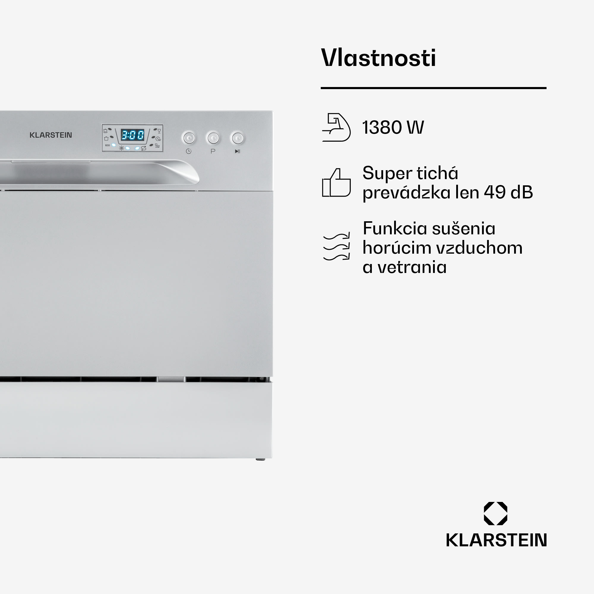 Klarstein Amazonia 6, umývačka riadu, 1300 W, na 6 súprav riadu, energet. trieda F, 49 dB, tlačidlové ovládanie