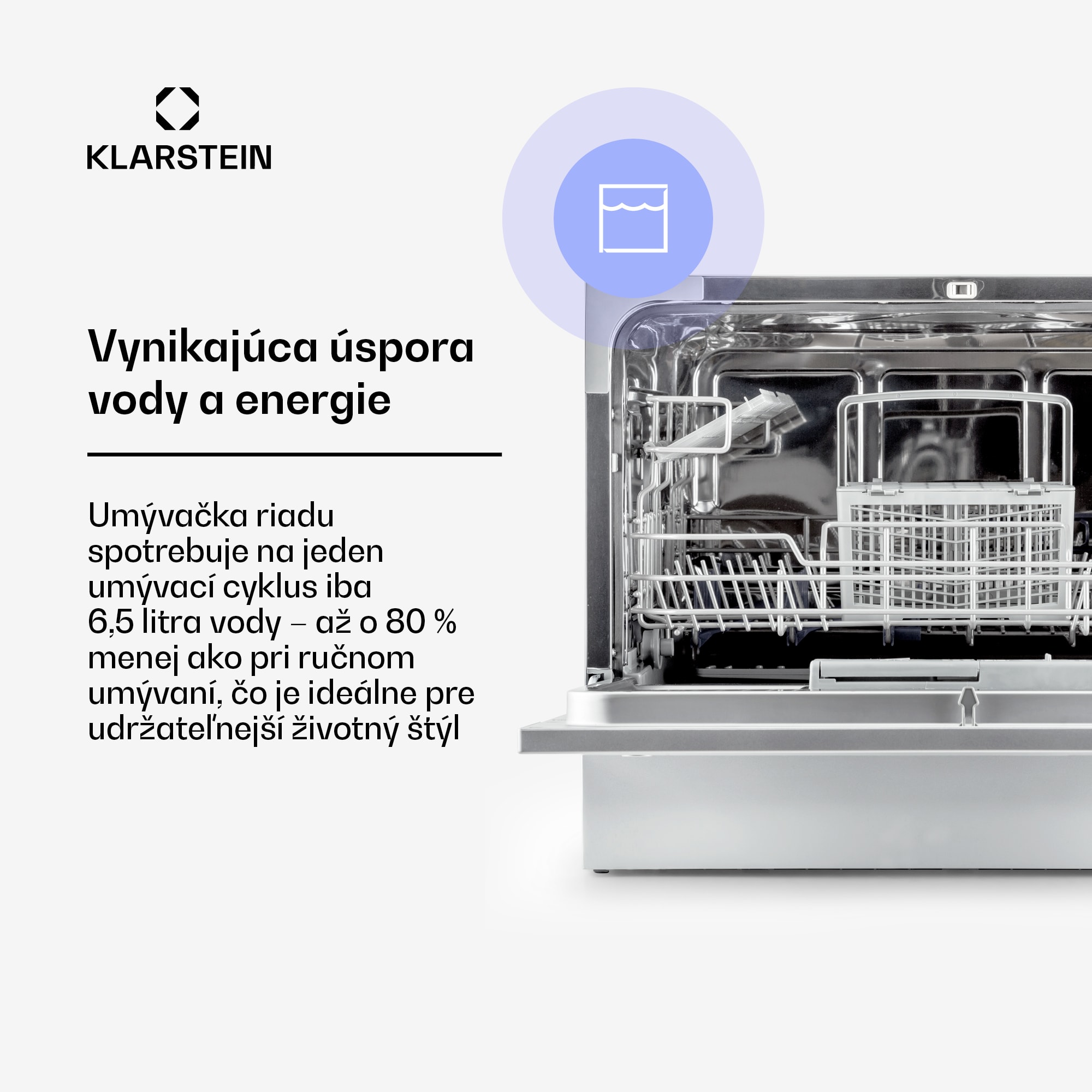 Klarstein Amazonia 6, umývačka riadu, 1300 W, na 6 súprav riadu, energet. trieda F, 49 dB, tlačidlové ovládanie – Obrázok 4