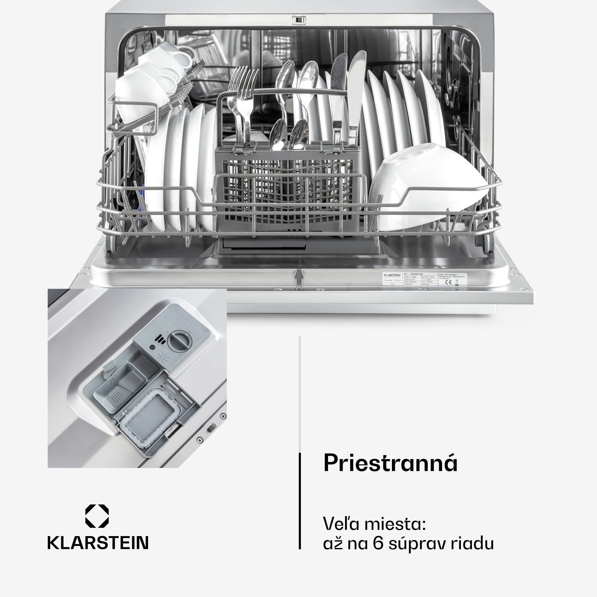Klarstein Amazonia 6, umývačka riadu, 1300 W, na 6 súprav riadu, energet. trieda F, 49 dB, tlačidlové ovládanie – Obrázok 5