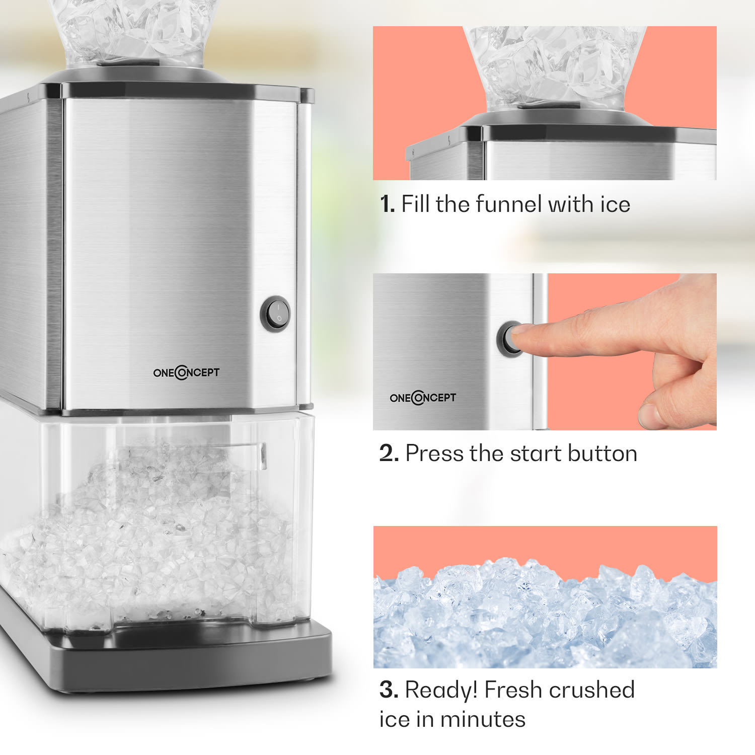 OneConcept Icebreaker, drvič ľadu, 15 kg/h, objem 3,5 l, zásobník na ľad, nehrdzavejúca oceľ – Obrázok 3