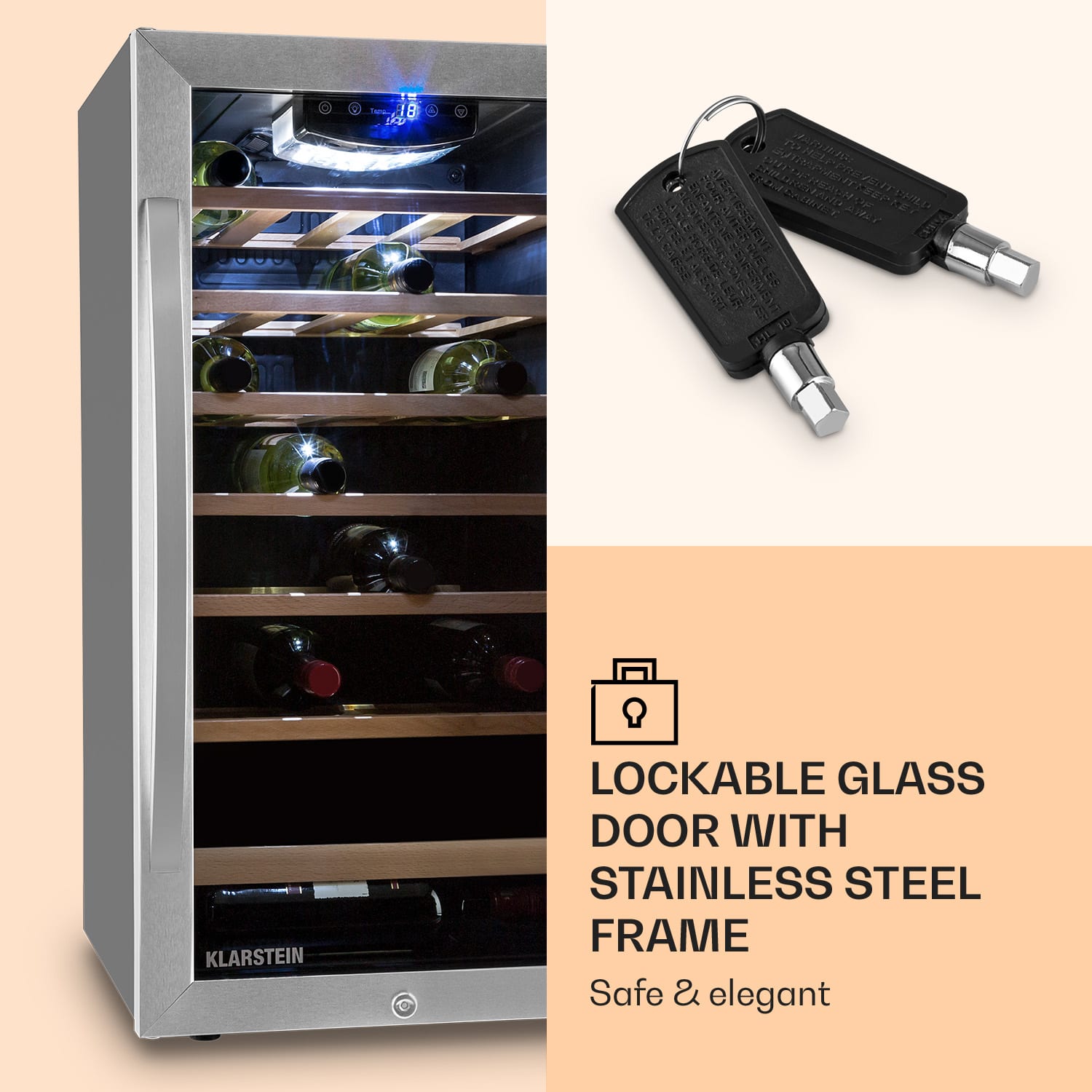 Klarstein Vivo Vino 26, 88 l, vinotéka, 26 fliaš, čierna, LED – Obrázok 3