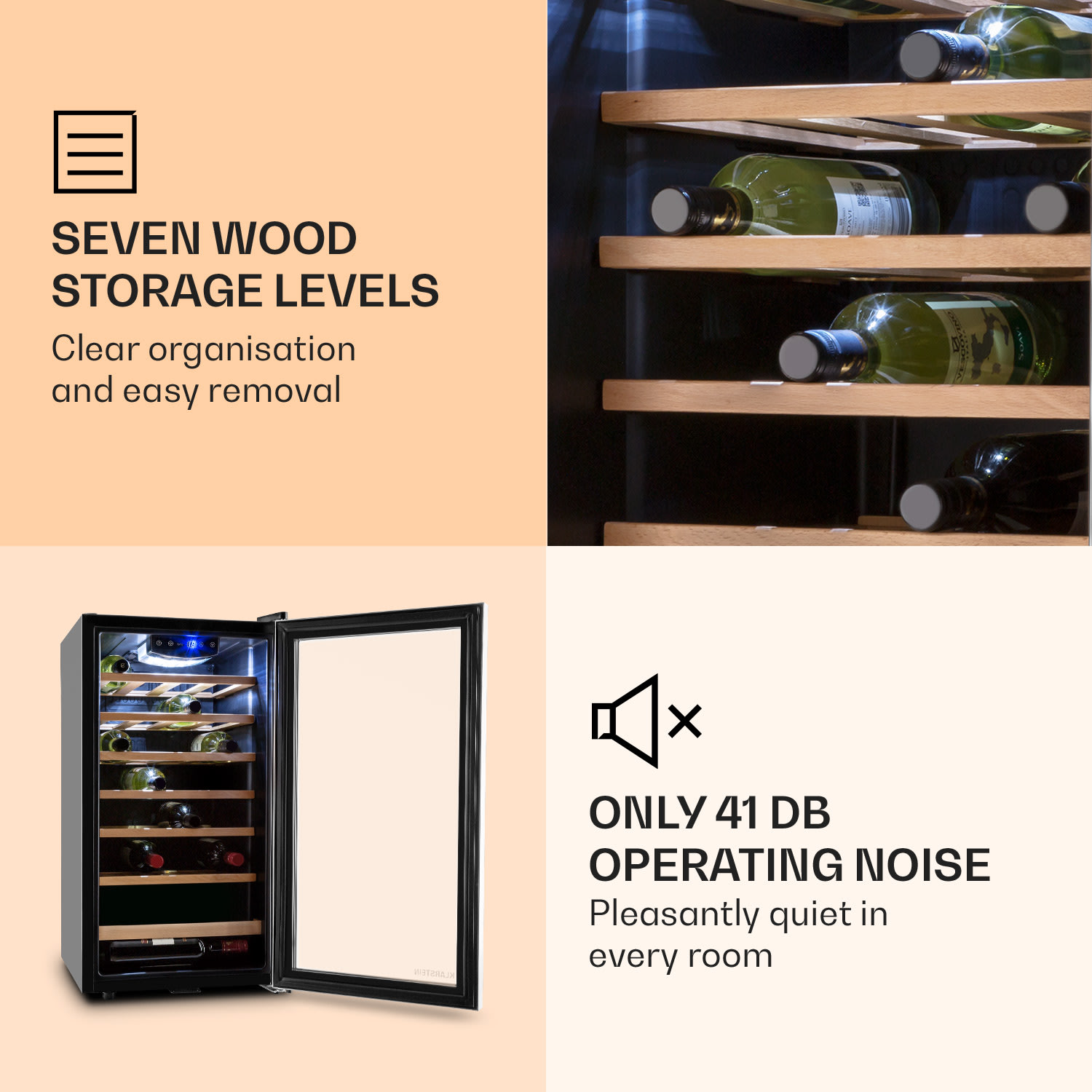 Klarstein Vivo Vino 26, 88 l, vinotéka, 26 fliaš, čierna, LED – Obrázok 4