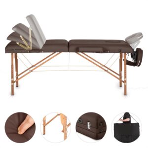 KLARFIT MT 500, masážny stôl, 210 cm, 200 kg, sklápací, jemný povrch, taška, hnedý