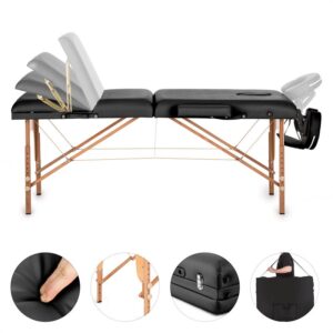 KLARFIT MT 500, masážny stôl, 210 cm, 200 kg, sklápací, jemný povrch, taška, čierny