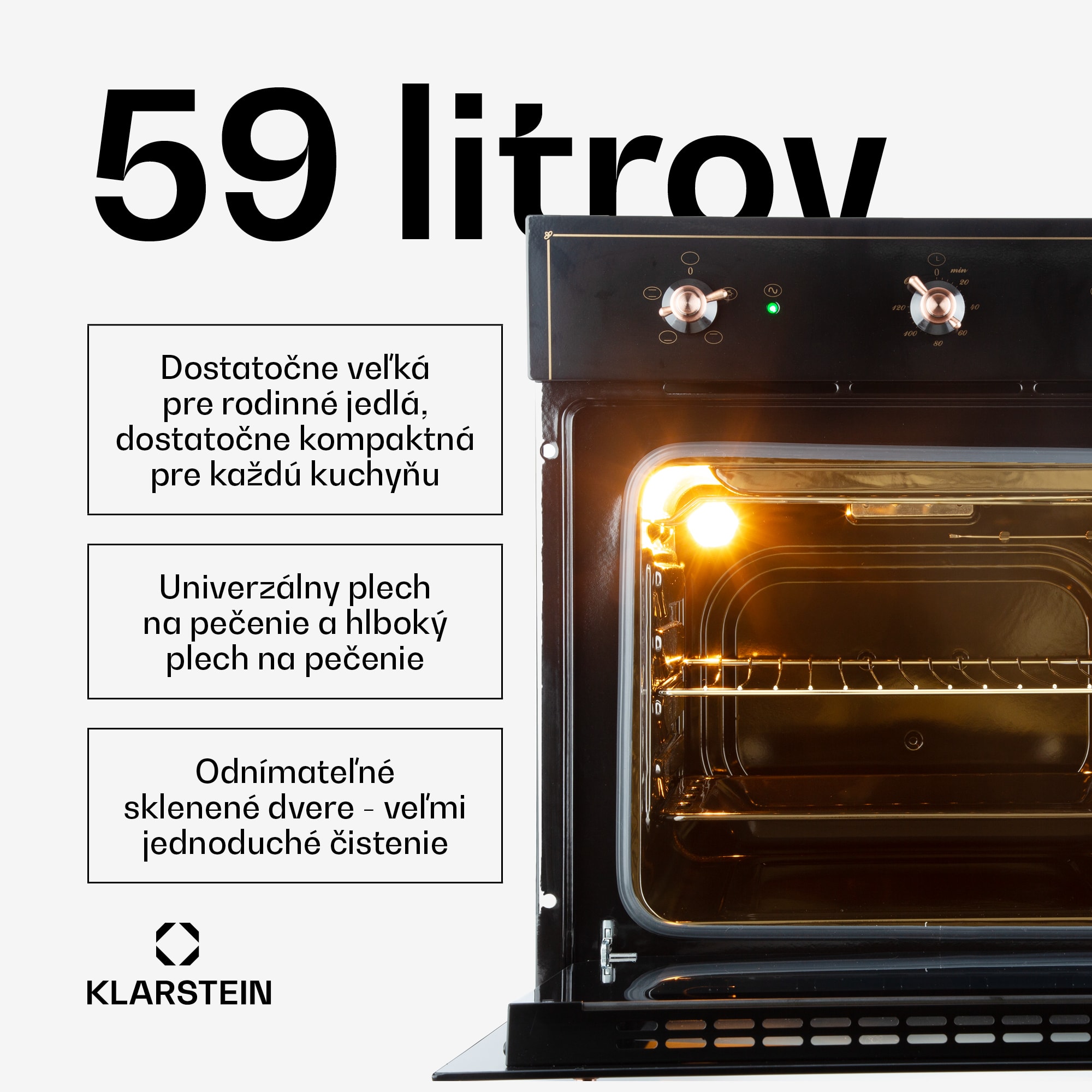 Klarstein Vilhelmine, vstavaná rúra, 55 l, energet. trieda A, čierna – Obrázok 2