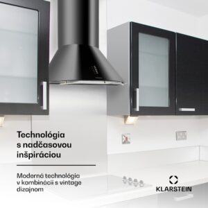 Klarstein Lumio Neo, digestor, 60 cm, komínový, 610 m³/h, retro dizajn, nehrdzavejúca oceľ, čierny