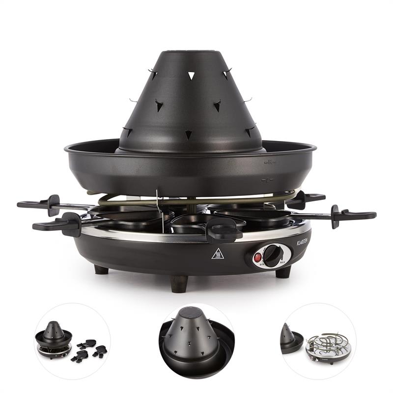 Klarstein Taste Volcano, raclette gril, 1500 W, tatársky gril, 8 osôb – Obrázok 4