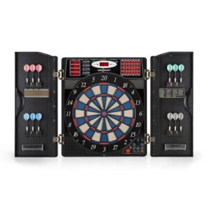 OneConcept Masterdarter, drevený vzhľad, terč na šípky, automat na šípky, mäkký hrot, dvierka