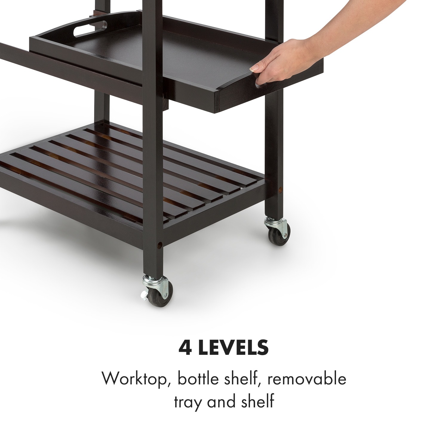 Klarstein Vermont, servírovací vozík, kuchynský vozík, 5 poschodí, drevo, ušľachtilá oceľ, mobilný – Obrázok 4