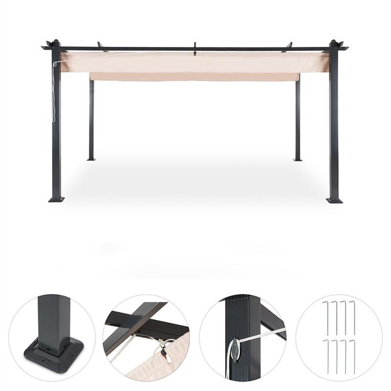 Blumfeldt Pantheon, pergola, prístrešok, 3 x 4 m, hliník, strieška proti slnku, polyester, béžová