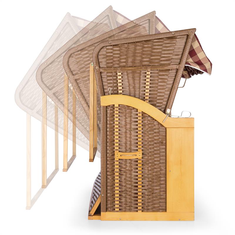 Blumfeldt Hiddensee, plážové sedenie, plážový kôš XL, dvojsedadlo, ležadlo, borovica, červené/biele, károvaný motív – Obrázok 2