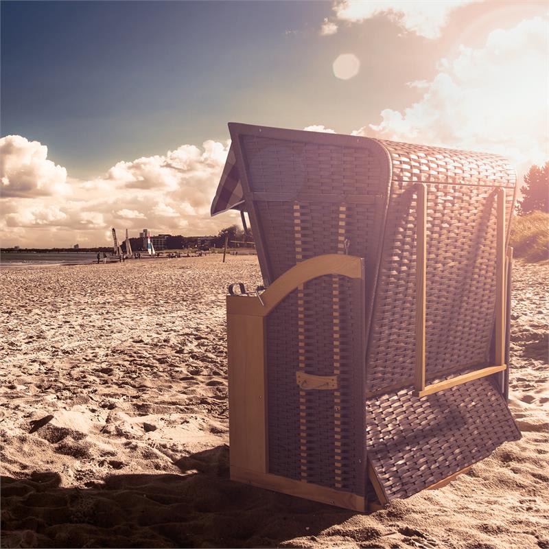 Blumfeldt Hiddensee, plážové sedenie, plážový kôš XL, dvojsedadlo, ležadlo, borovica, červené/biele, károvaný motív – Obrázok 5