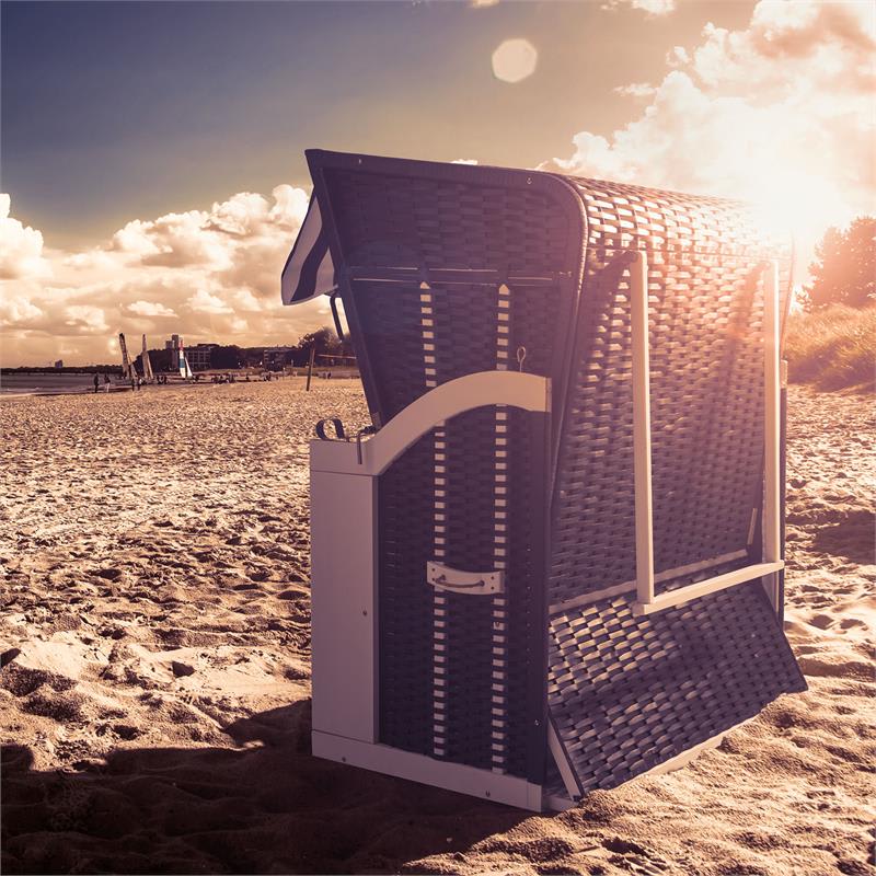 Blumfeldt Hiddensee, plážové sedenie, plážový kôš XL, dvojsedadlo, ležadlo, borovica, modré/biele, pruhovaný motív – Obrázok 5