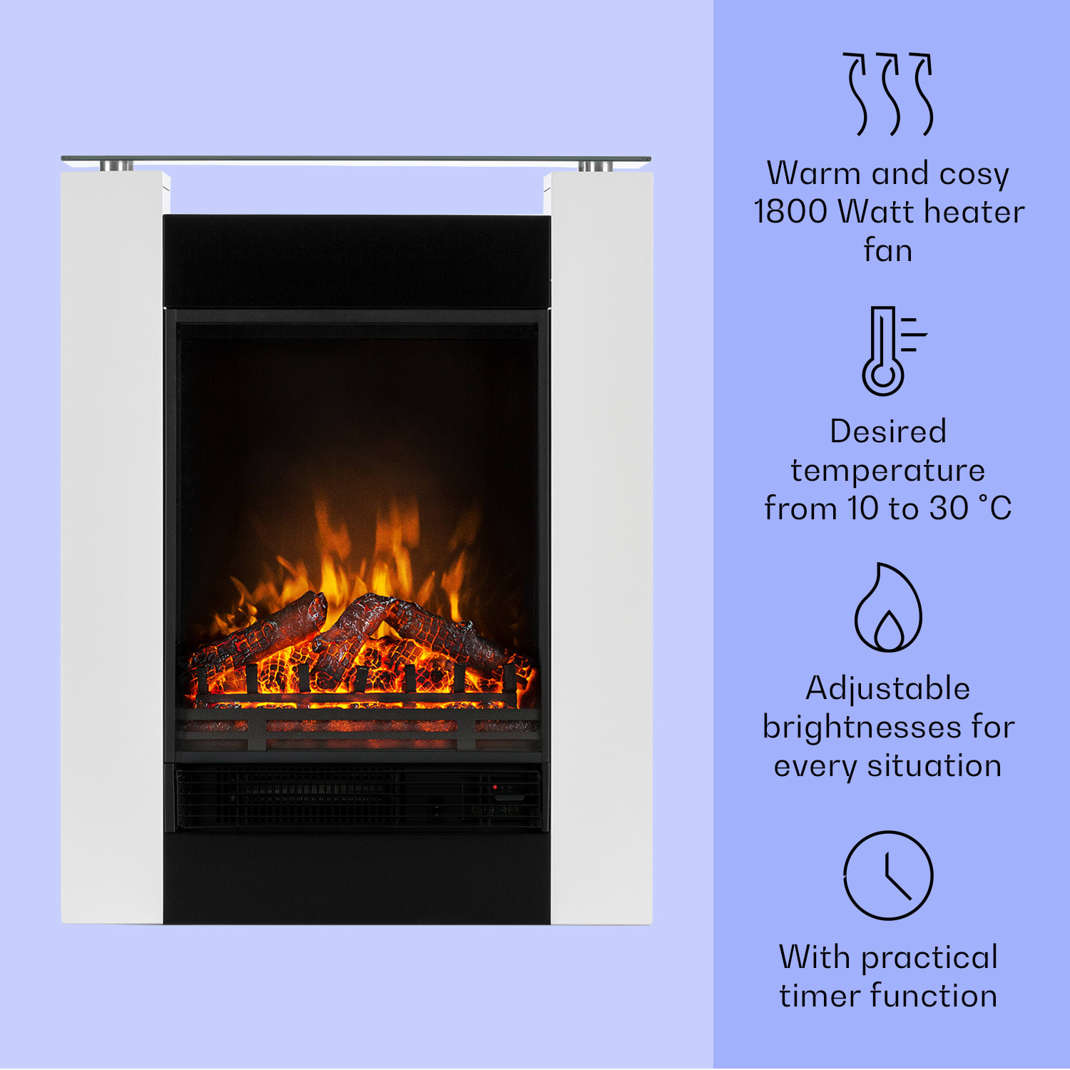 Klarstein Studio-5, elektrický krb, teplovzdušný ventilátor, 900/1800 W, diaľkové ovládanie, biely – Obrázok 2