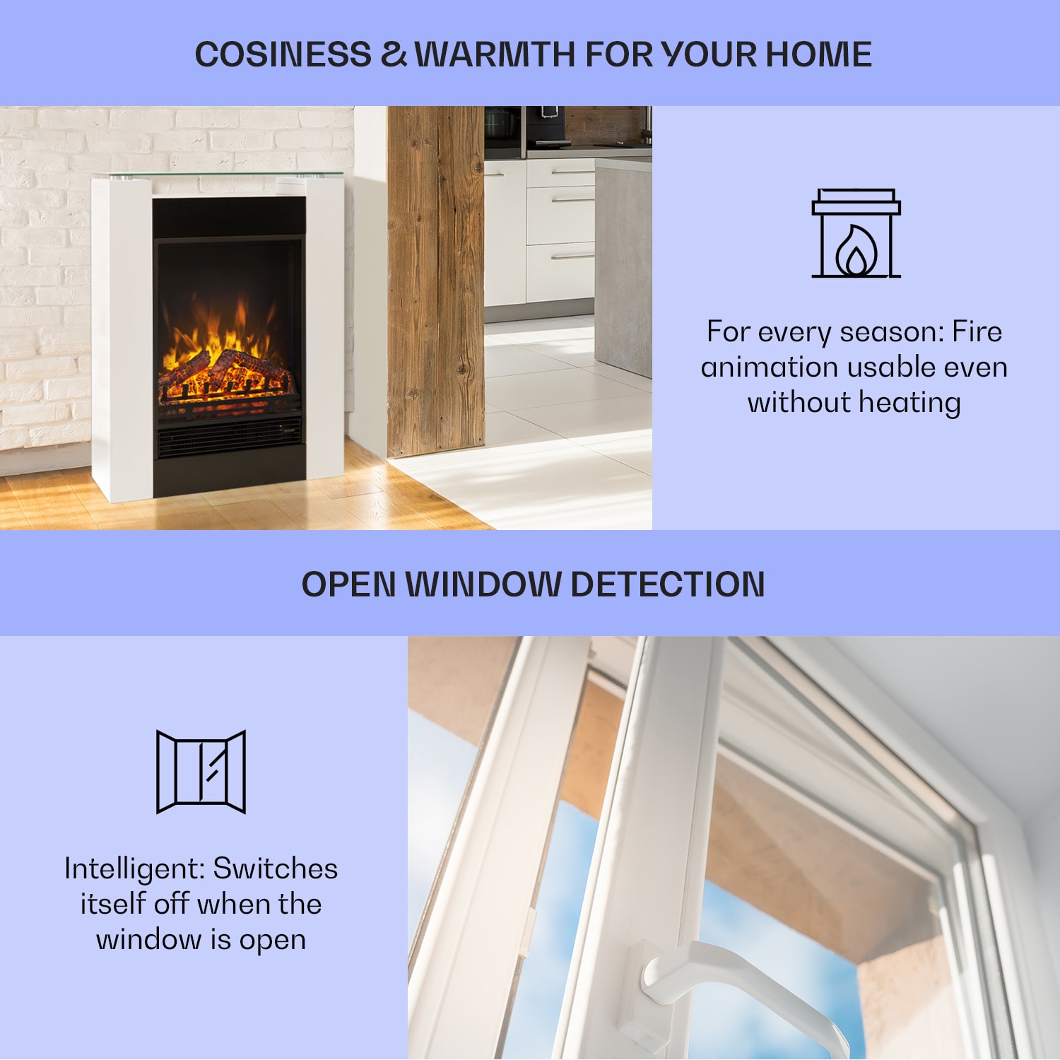 Klarstein Studio-5, elektrický krb, teplovzdušný ventilátor, 900/1800 W, diaľkové ovládanie, biely – Obrázok 3