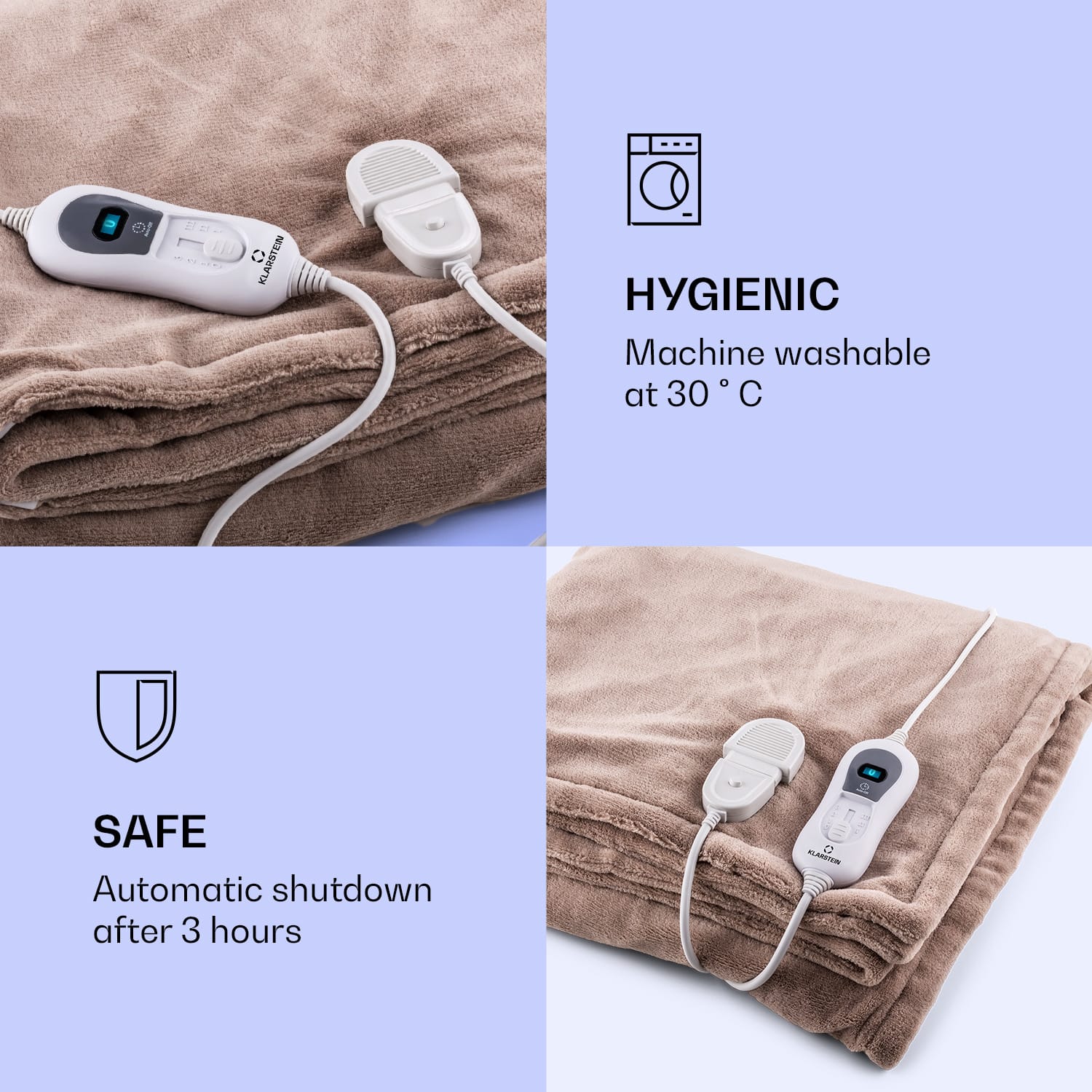Klarstein Dr. Watson XXL, vyhrievacia deka, 3 stupne ohrevu, prateľná, 200 x 180 cm, mikroplyš – Obrázok 3