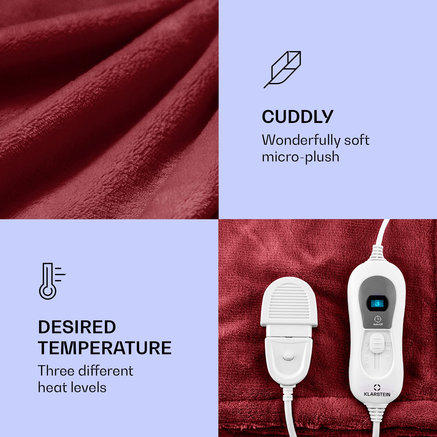 Klarstein Dr. Watson XL, vyhrievacia deka, 120 W, 3 úrovne ohrevu, 180 x 130 cm, ovládací panel – Obrázok 2