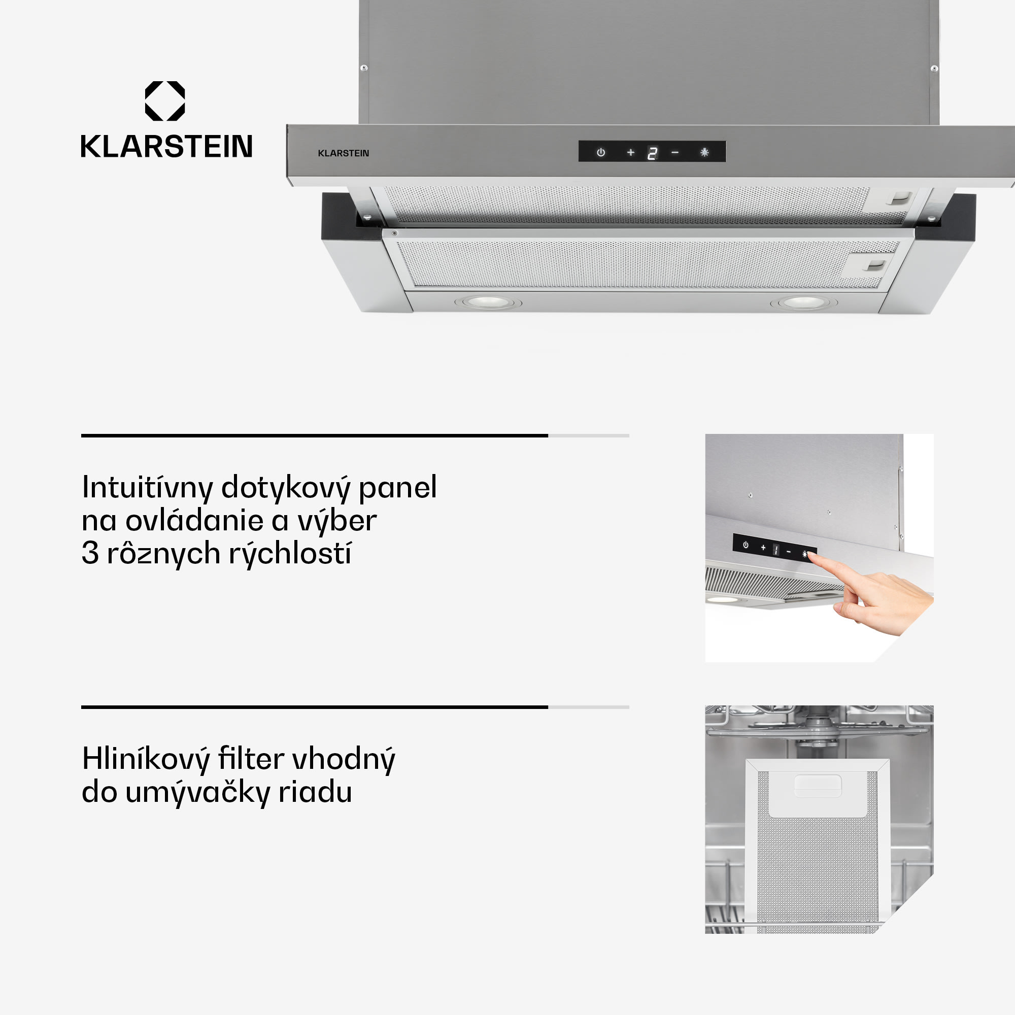 Klarstein Vinea, digestor, 60 cm, vstavaný, 610 m³/h, plochá konštrukcia, strieborný – Obrázok 5