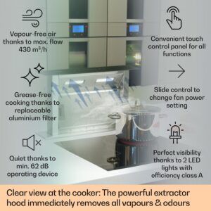 Klarstein Royal Flush Downdraft, digestor, 60 cm, výsuvný, 430 m³/h, nehrdzavejúca oceľ, čierny