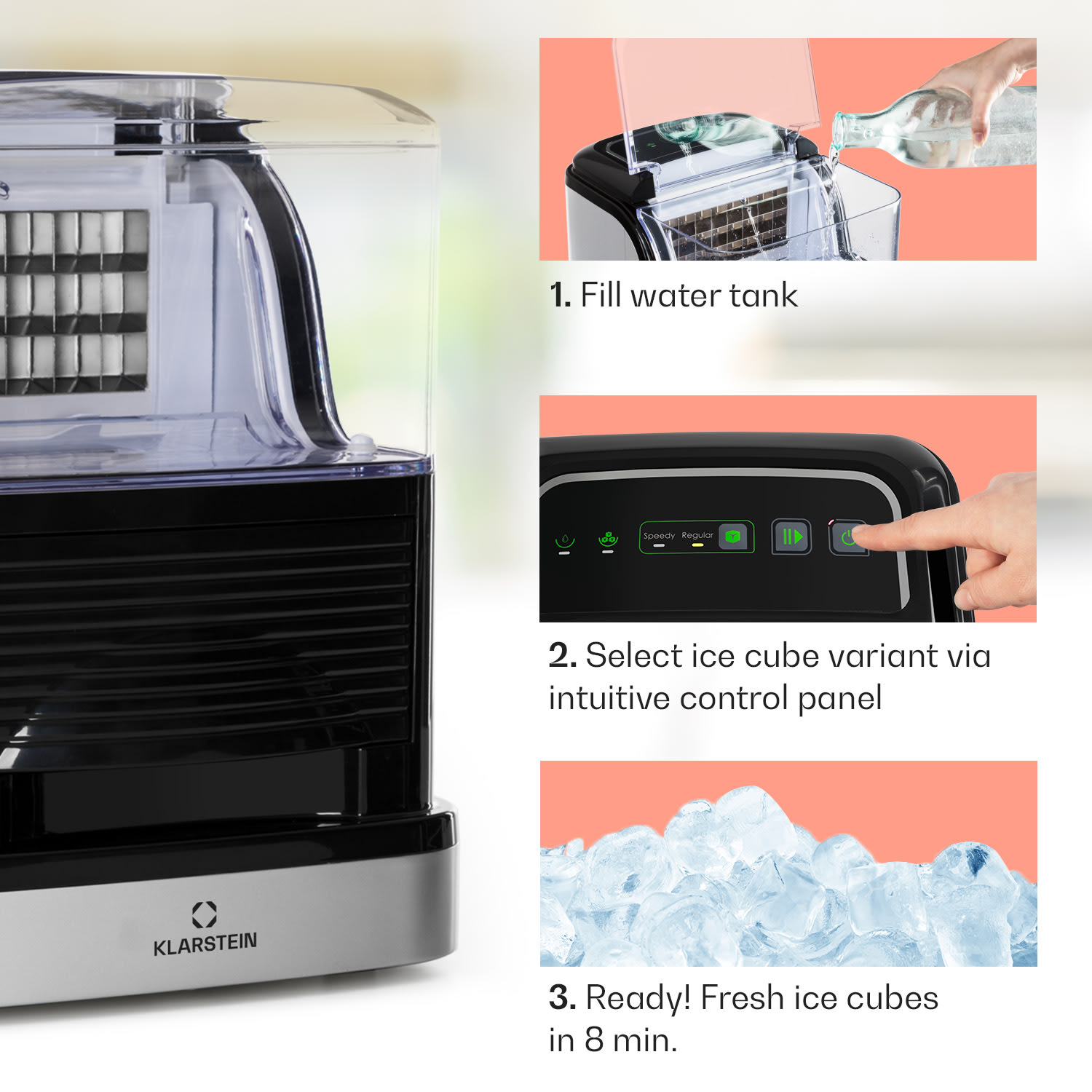 Klarstein Kristall, výrobník ľadu, krištáľovo číry ľad, 2 veľkosti, 2,5 l nádržka na vodu – Obrázok 3