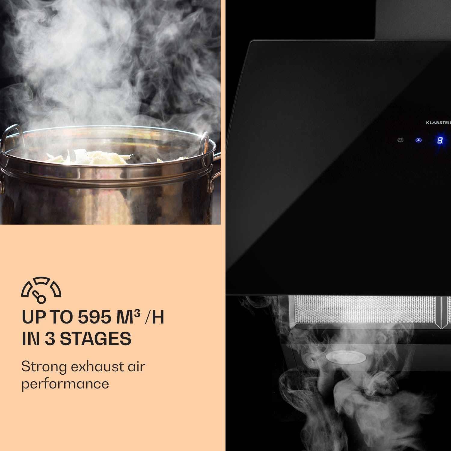 Klarstein Annabelle 60, digestor, 60 cm, nástenný, 595 m³/h, dotykový panel, sklo, čierny – Obrázok 3