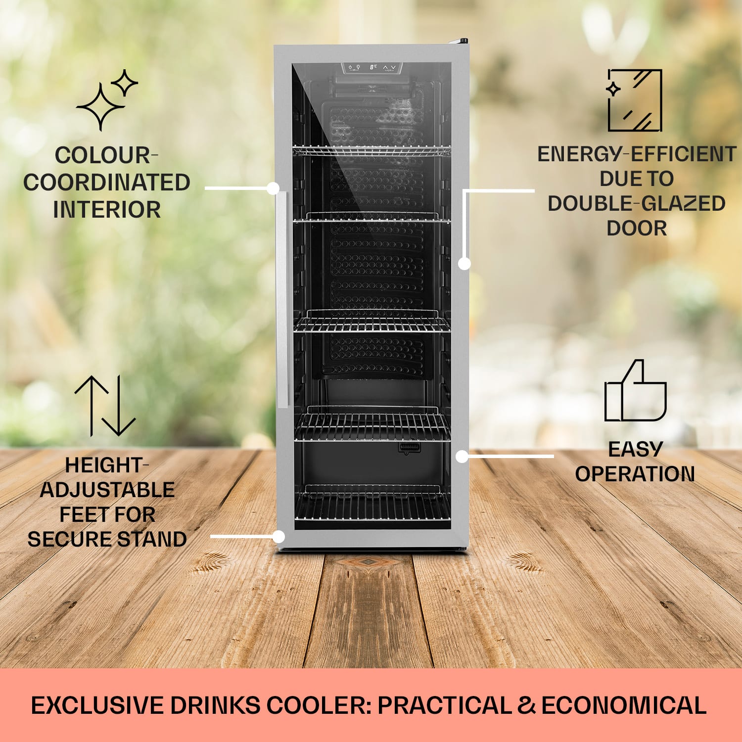 Klarstein Beersafe 6XL, chladnička na nápoje, 201 l, 0-10°C, sklo, energet. trieda G, nehrdzavejúca oceľ – Obrázok 4