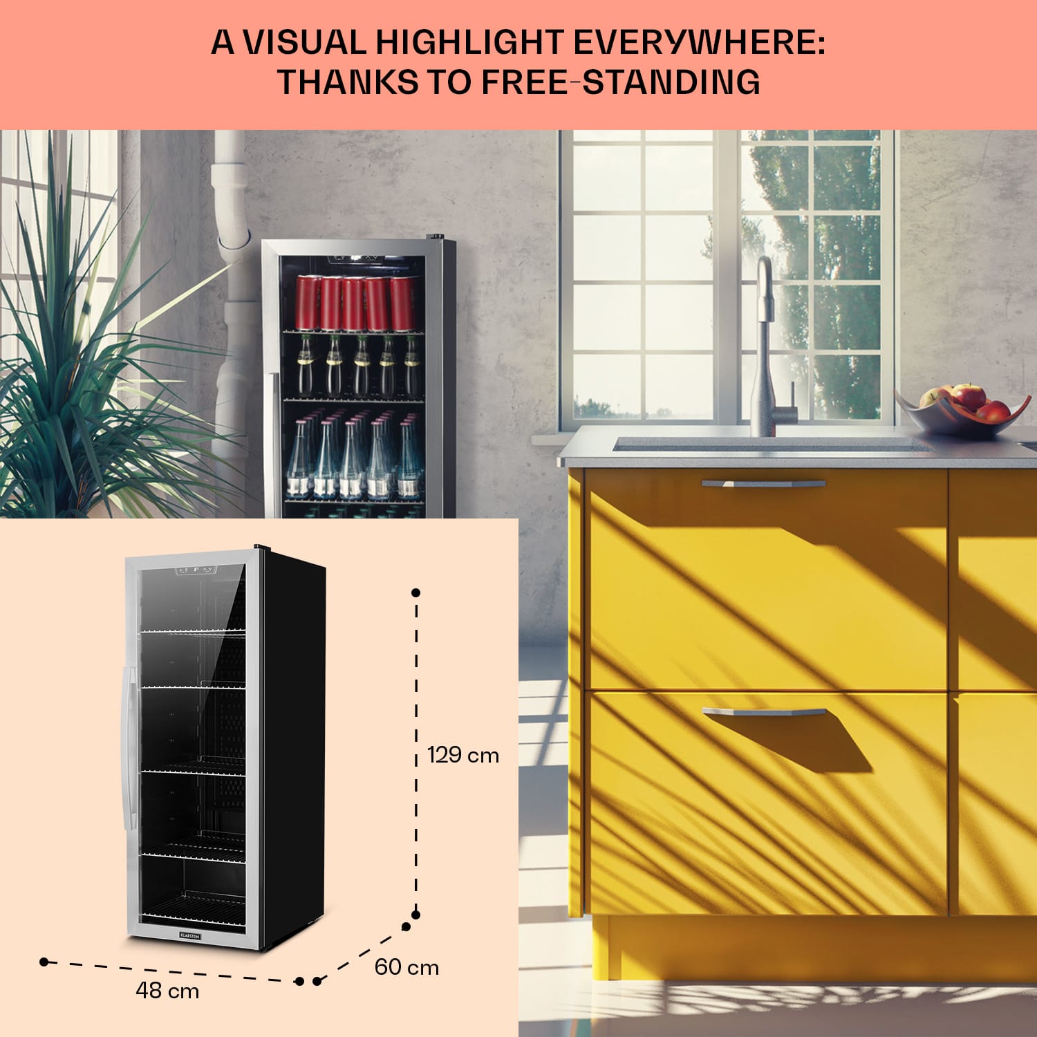 Klarstein Beersafe 6XL, chladnička na nápoje, 201 l, 0-10°C, sklo, energet. trieda G, nehrdzavejúca oceľ – Obrázok 5