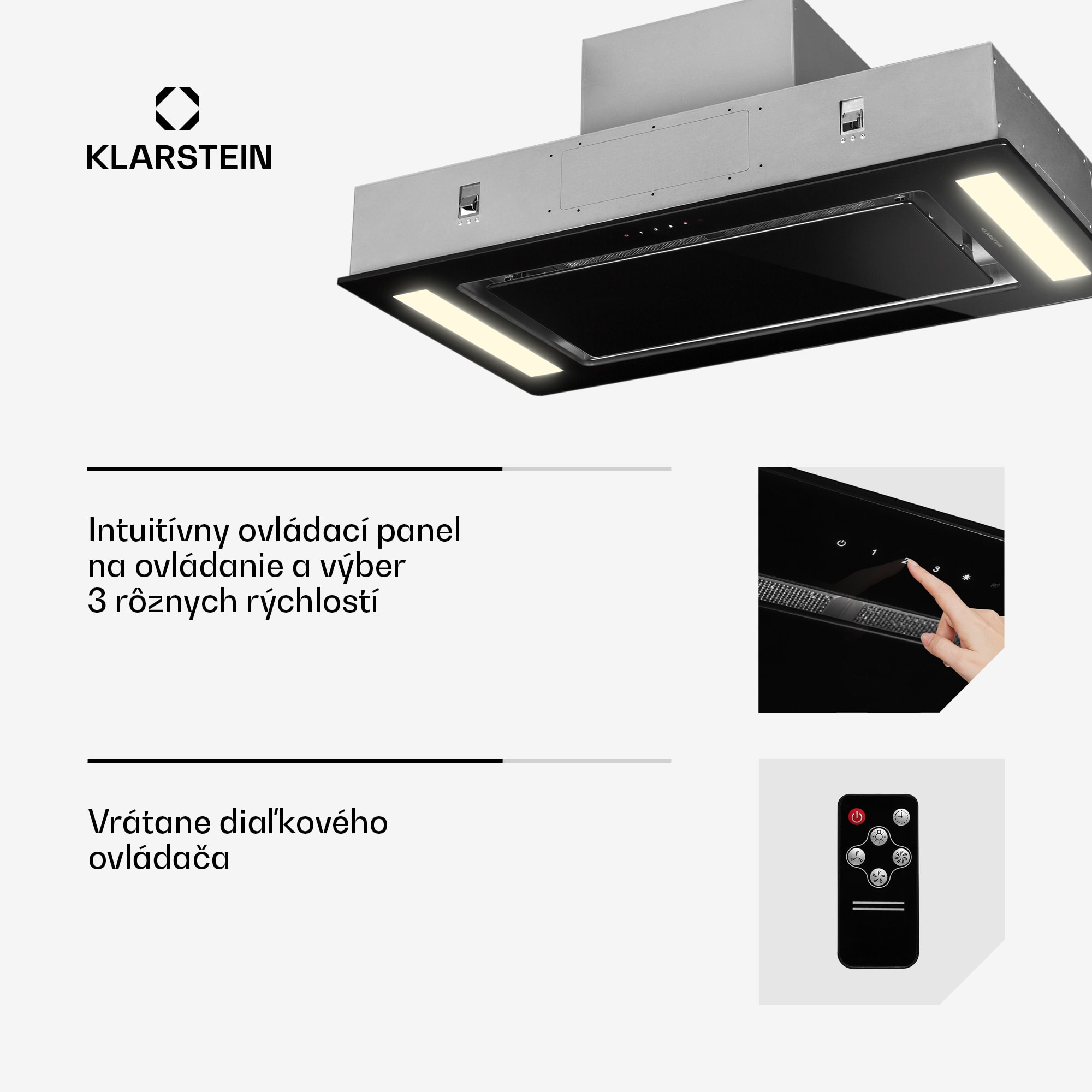 Klarstein Remy, digestor, 90 cm, stropný, 620 m³/h, diaľkové ovládanie, čierny – Obrázok 4