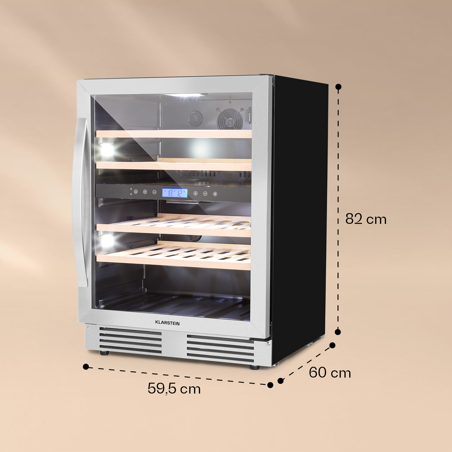 Klarstein Vinovilla Duo43, dvojzónová vinotéka, 129 l, 43 fliaš, 3-farebné LED osvetlenie, sklenené dvere – Obrázok 5