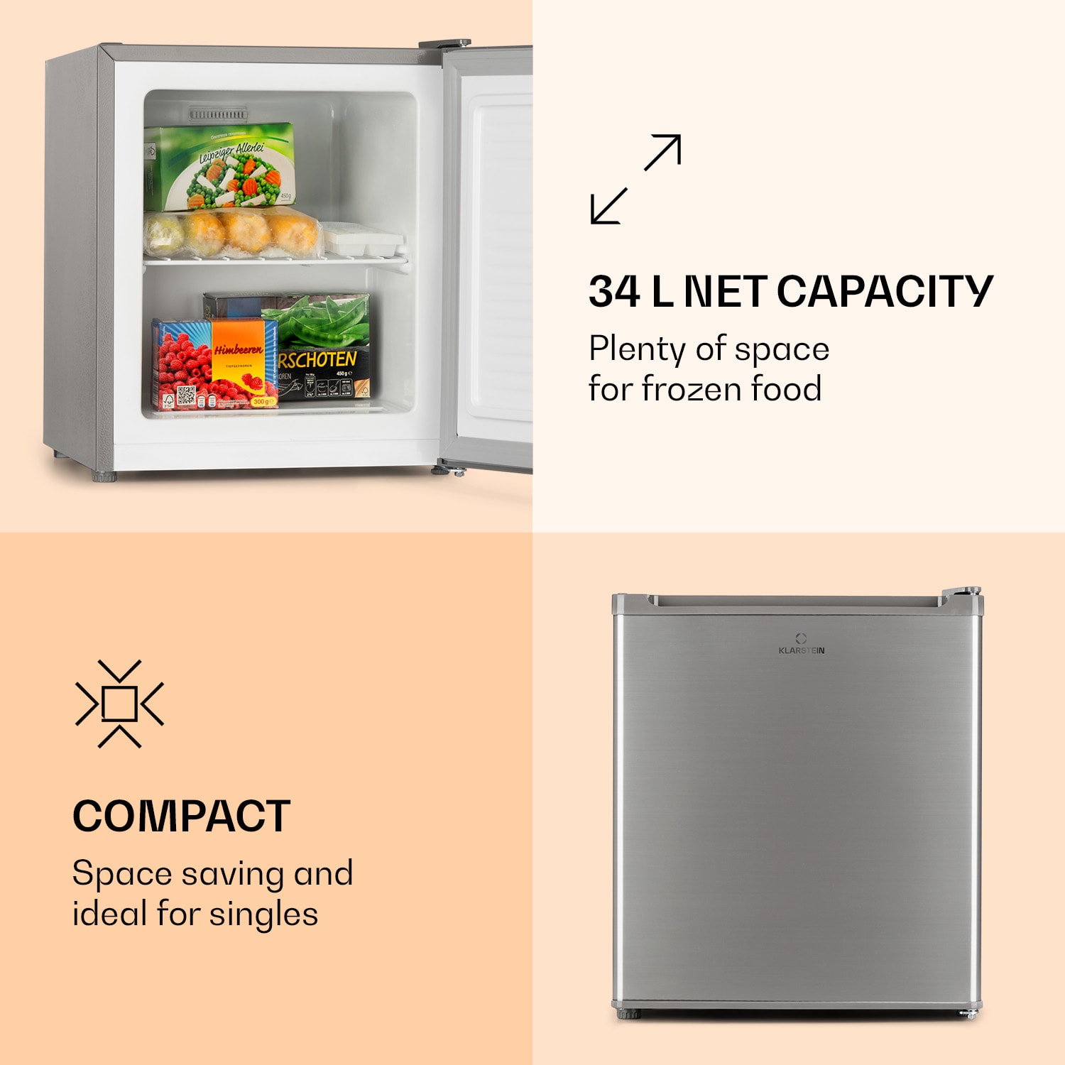 Klarstein Garfield Eco E, mraznička, 33 l, 4 hviezdičky, kompaktná, strieborná – Obrázok 3