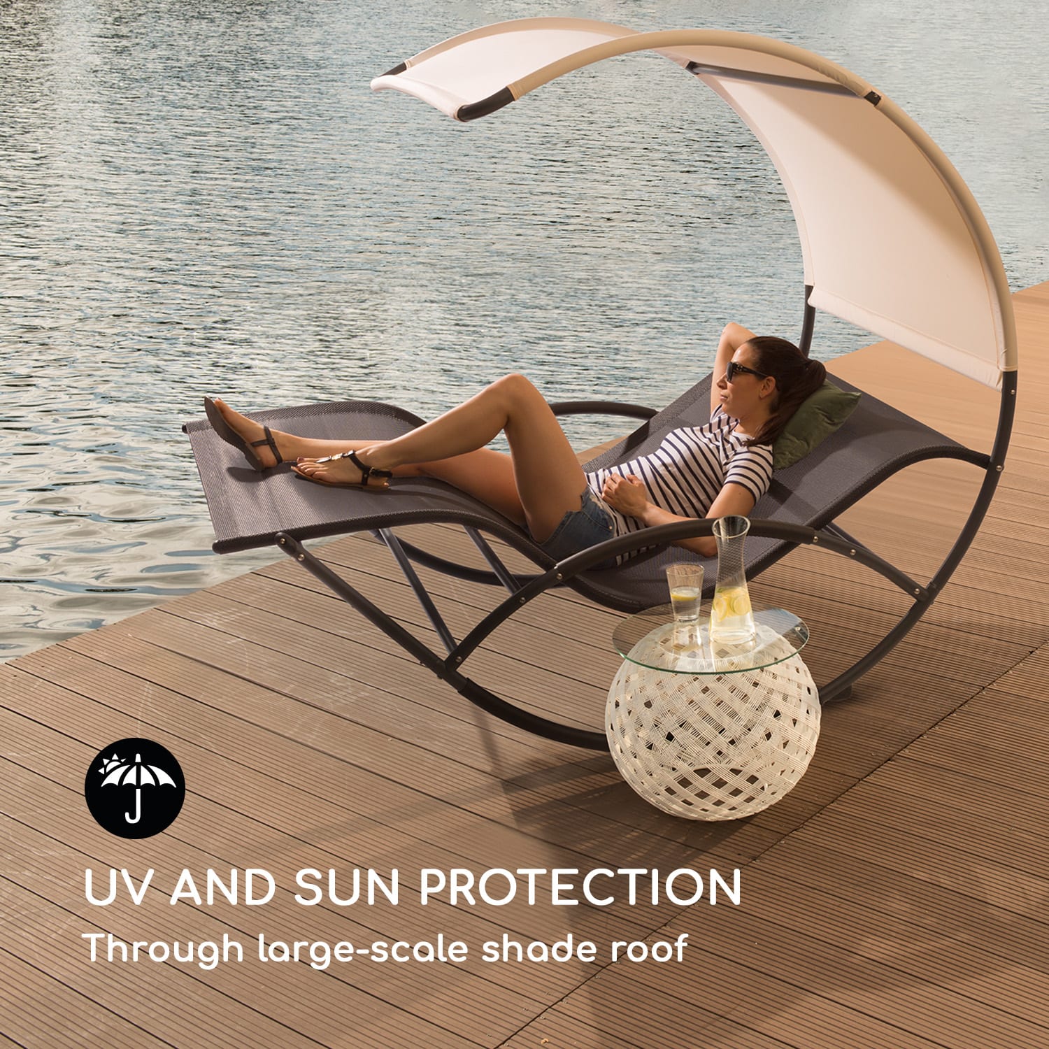 Blumfeldt The Big Easy, hojdacie ležadlo, nepremokavé, 350 kg max., UV ochrana, čierne