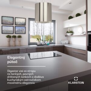 Klarstein Barett, digestor, 35 cm, ostrovčekový, 560 m³/h, LED, filter s aktívnym uhlím, nehrdzavejúca oceľ