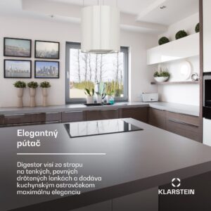 Klarstein Barett, digestor, 35 cm, ostrovčekový, 560 m³/h, LED, filter s aktívnym uhlím, biely