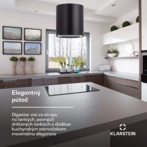 Klarstein Barett, digestor, 35 cm, ostrovčekový, 560 m³/h, LED, filter s aktívnym uhlím, čierny