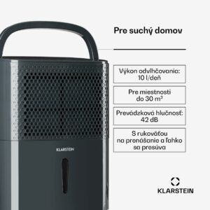 Klarstein DryFy 10, odvlhčovač vzduchu, 240 W, 10 l/24 h, 100 m³/h, 20-30 m², DrySelect, 40 dB, sivý