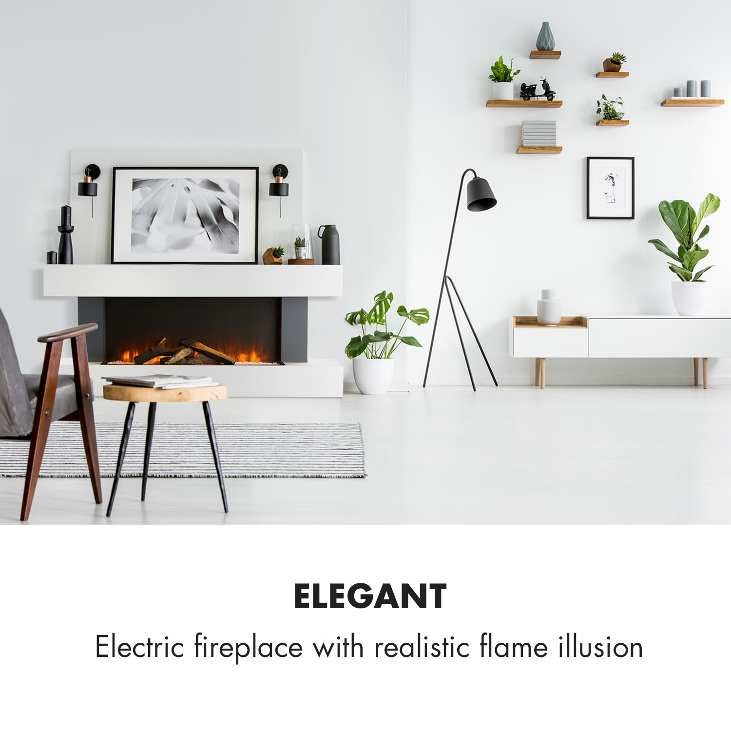 Klarstein Studio Light & Fire 1, elektrický krb, 1000/2000 W, MDF, diaľkové ovládanie, biely