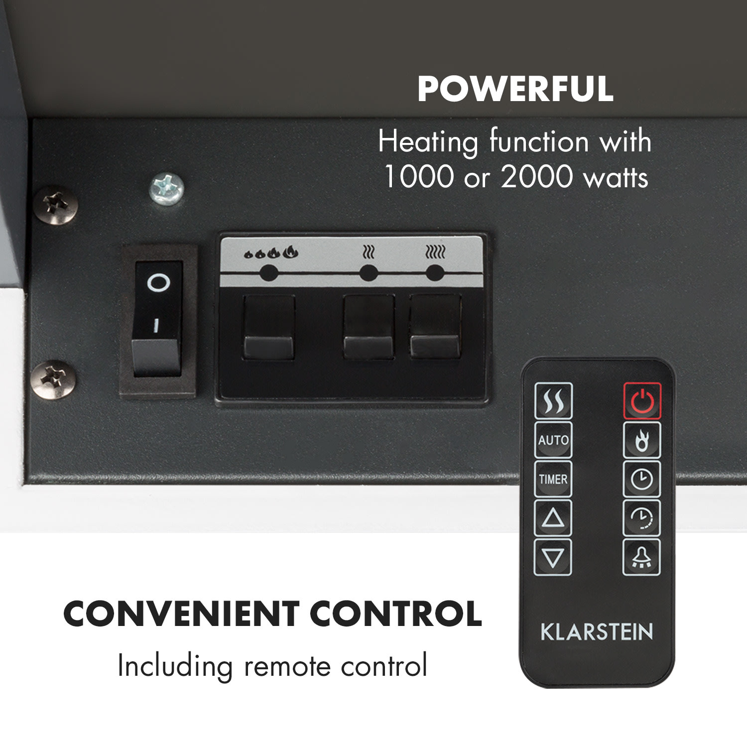 Klarstein Studio Light & Fire 1, elektrický krb, 1000/2000 W, MDF, diaľkové ovládanie, biely – Obrázok 3