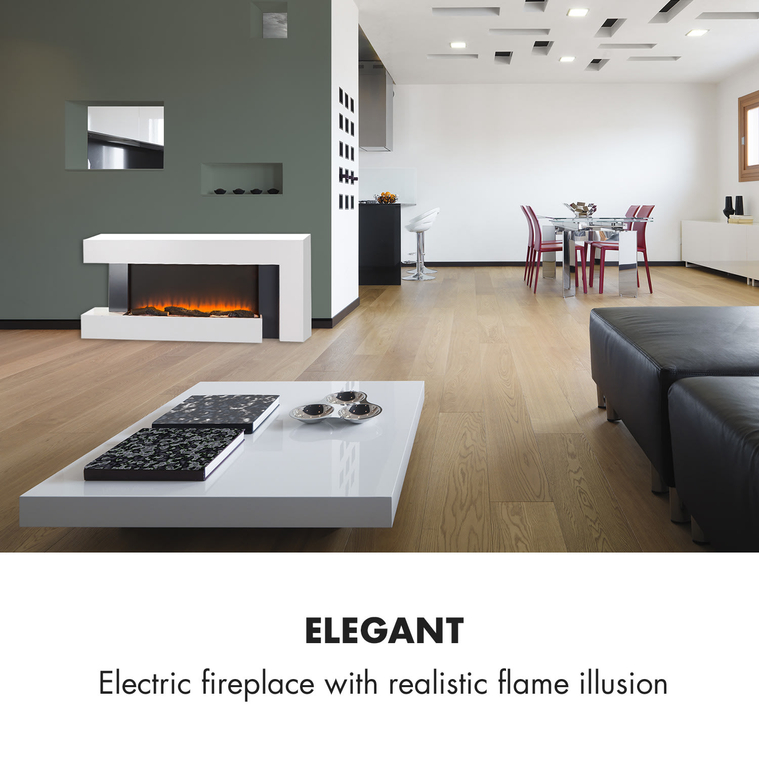 Klarstein Studio Light & Fire 2, elektrický krb, 1000/2000 W, MDF, diaľkové ovládanie, biely