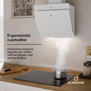 Klarstein Aurica 60, digestor, 60 cm, nástenný, 610 m³/h, LED, dotykové ovládanie, sklo, biely