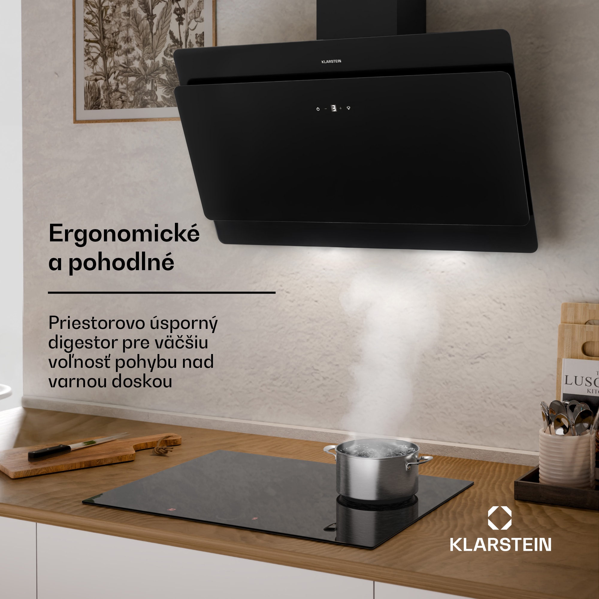 Klarstein Aurica 60, digestor, 60 cm, nástenný, 620 m³/h, LED, dotykové ovládanie, sklo, čierny